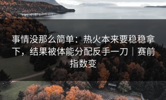 事情没那么简单：热火本来要稳稳拿下，结果被体能分配反手一刀｜赛前指数变