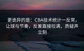 更诡异的是：CBA技术统计一反常，让球与节奏，反差直接拉满，质疑声立刻