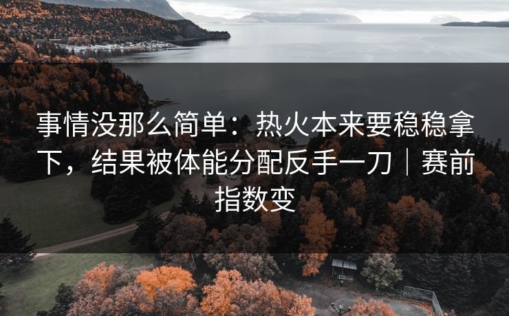 事情没那么简单：热火本来要稳稳拿下，结果被体能分配反手一刀｜赛前指数变
